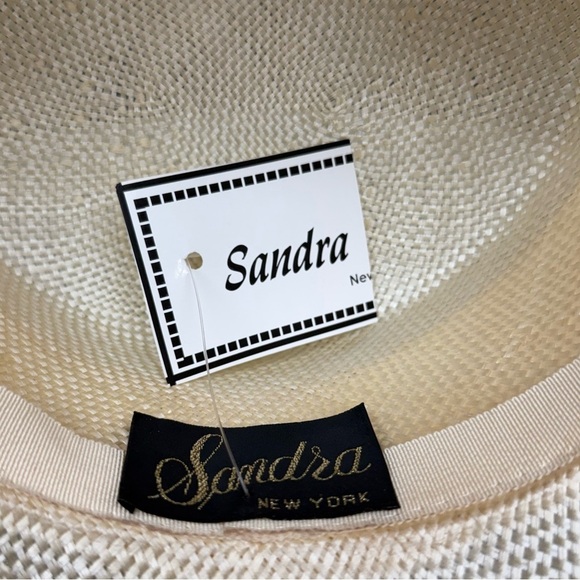 Sandra New York Ivory Straw Church Hat with Feathers & Organza Rosette, Medium - Picture 4 of 11